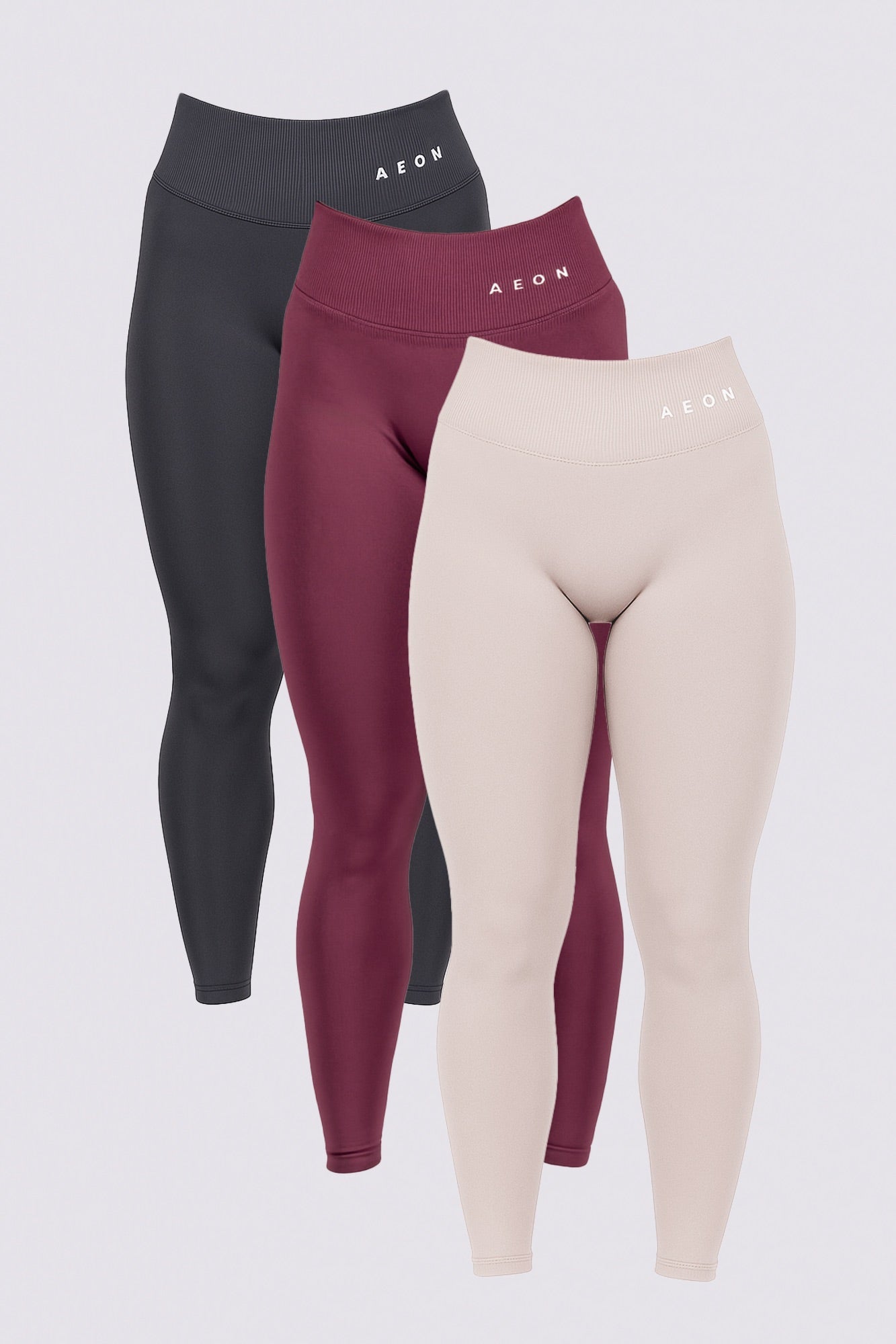 SIGNATURE SEAMLESS LEGGINGS BUNDLE - GRAPHITE & BURGUNDY & SAND (3-PIECES)